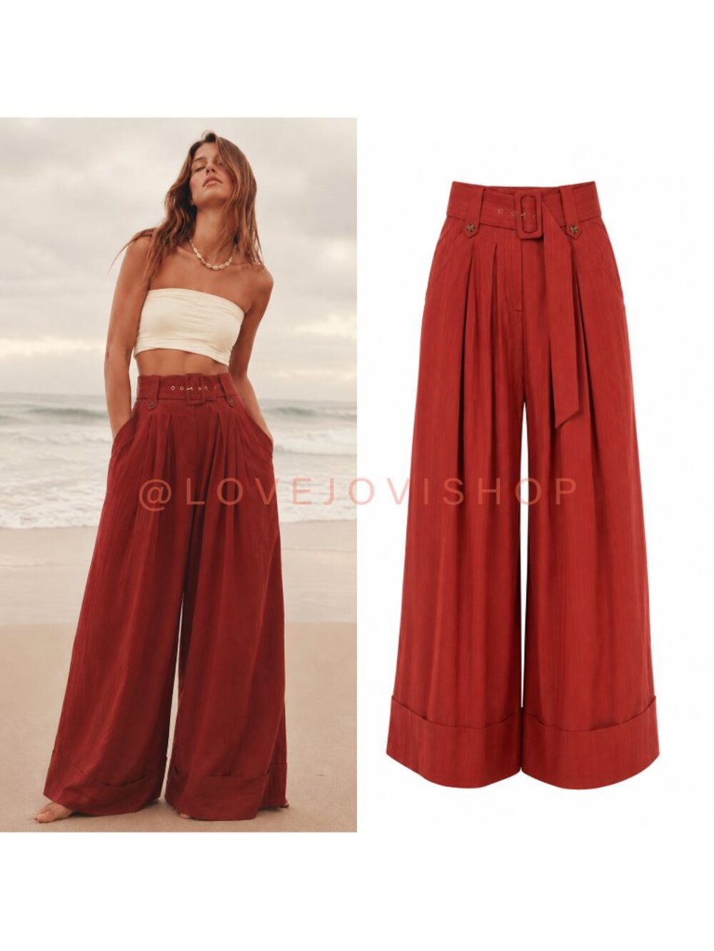 Bohemian | Free People Cotton Embroidered Wide Leg Cuffed High Rise Pants w Belt